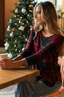 Holiday Plaid Supersoft 3/4 Sleeve Top