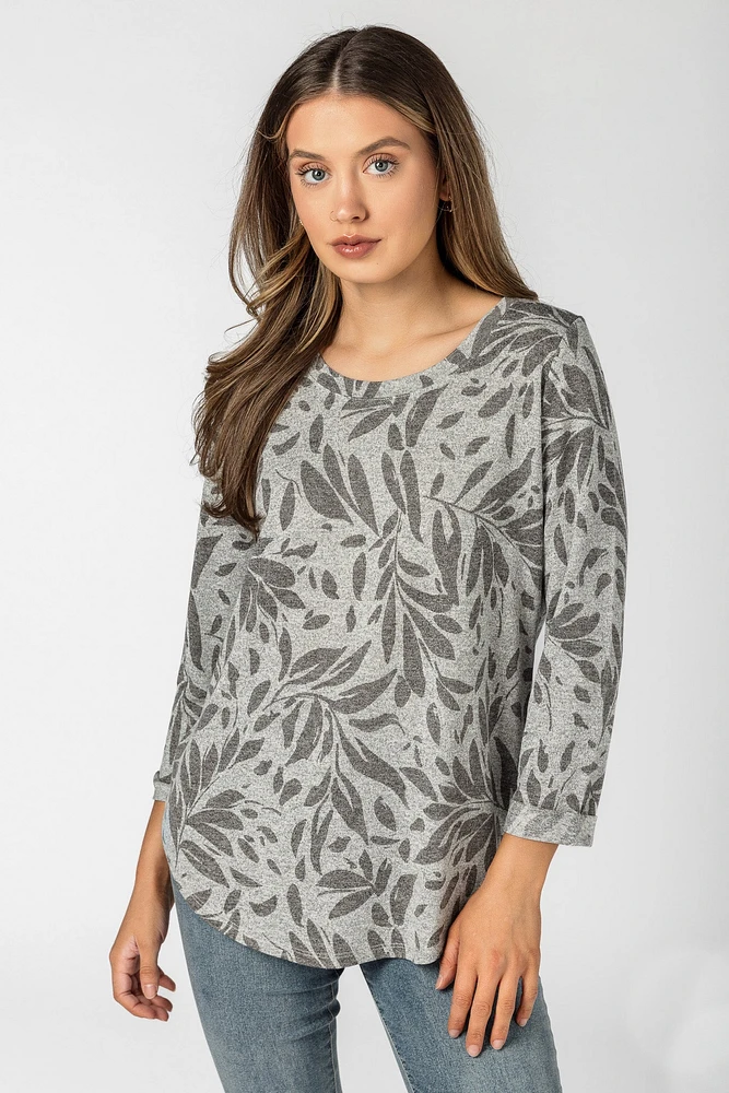 Melange Abstract Hacci Sweater with 3/4 Sleeves