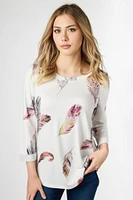 Shirttail Feather Print Top