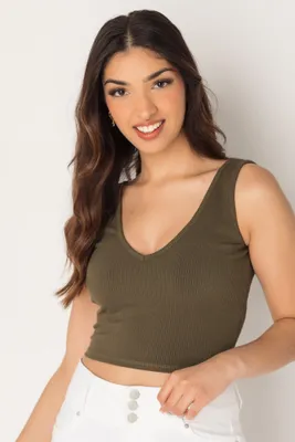 Heavy Rib Double V-Neck Crop Tank