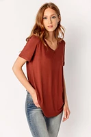 Short Sleeve V-Neck Tee with Shirttail Hem