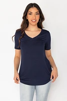 Short Sleeve V-Neck Tee with Shirttail Hem