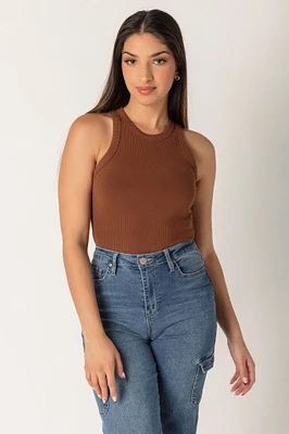 Ribbed High Neck Cropped Tank