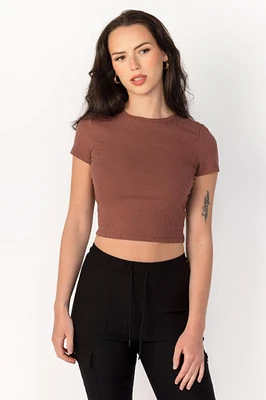 Ribbed Crew-Neck Crop Tee