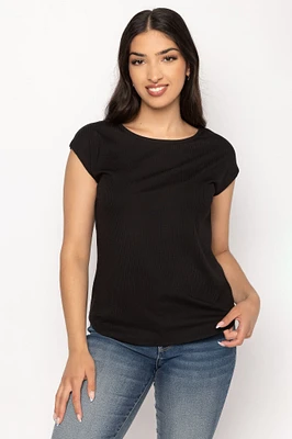 Ribbed Cap-Sleeve Top