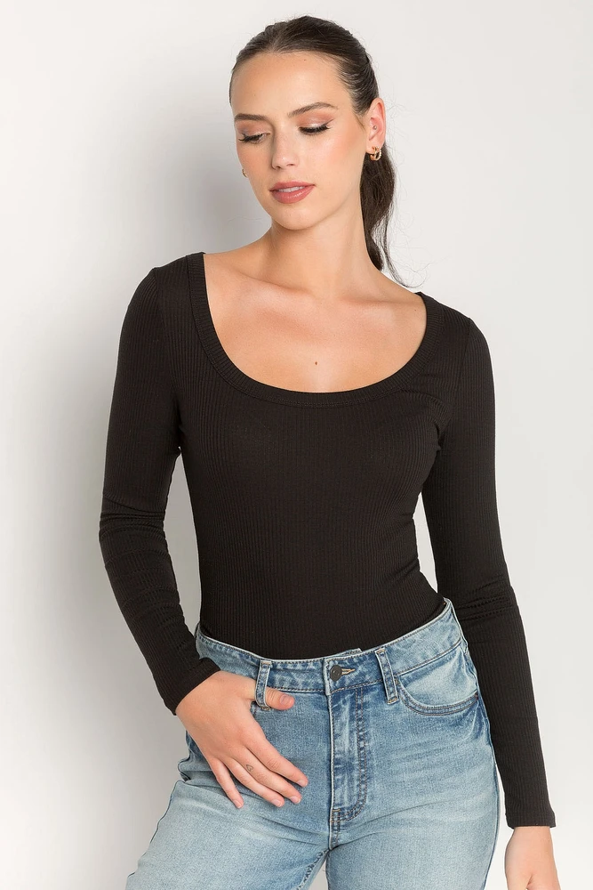 Long Sleeve Scoop-Neck Top