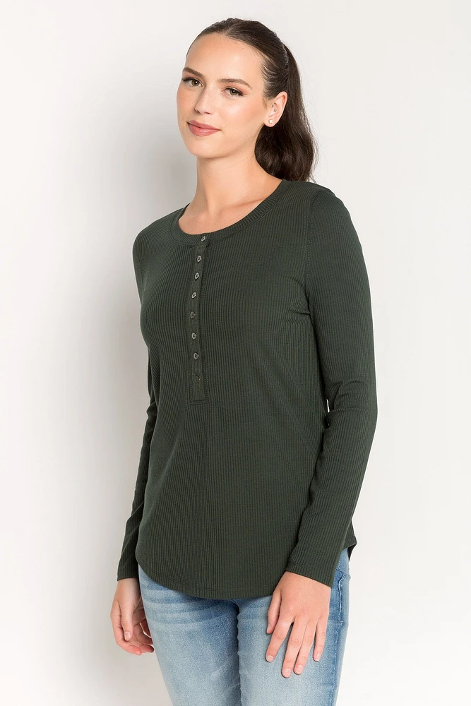 Ribbed Long-Sleeve Henley