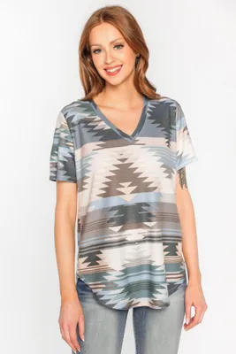 Geometric Ultrasoft Short Sleeve V-Neck