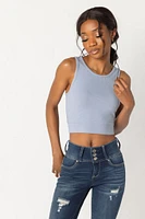 Ribbed Sleeveless Crop Top with Open Tie-Back