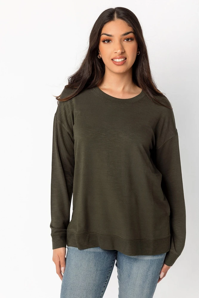 Fleece Sweatshirt with Side Slits