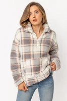 Plaid Quarter-Zip Teddy Sherpa Popover