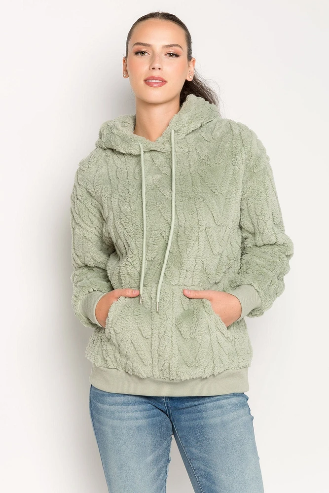 Cable Embossed Sherpa Popover Hoodie