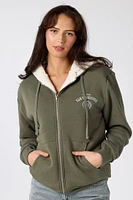 Sherpa Lined Fleece Zip-Front Hoodie with San Francisco Embroidery