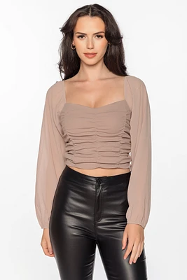 Ruched Crop Top with Chiffon Balloon Sleeves