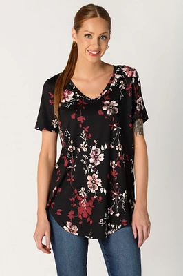 Floral Brushed Short Sleeve V-Neck Tunic