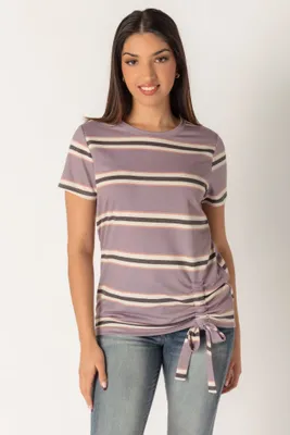 Lilac Stripe Ruched T-Shirt