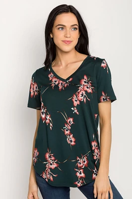 Orchid Print Short-Sleeve V-Neck Top