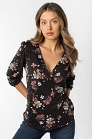 Floral Print 3/4 Balloon Sleeve Top