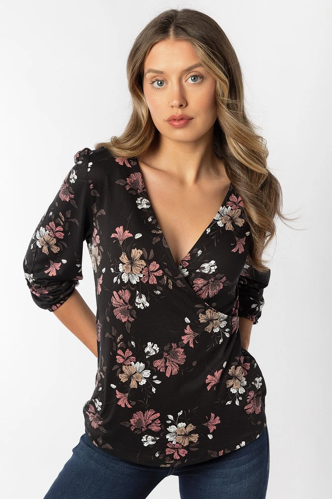 Floral Print 3/4 Balloon Sleeve Top