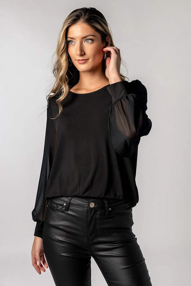 Banded Chiffon Balloon Sleeve Top