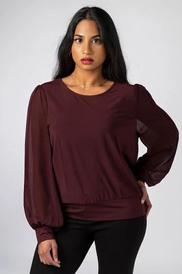 Banded Chiffon Balloon Sleeve Top