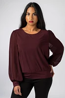 Banded Chiffon Balloon Sleeve Top