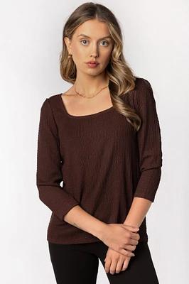 3/4 Sleeve Textured Square Neck Top