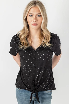 Polka Dot Print Flutter Sleeve V-Neck Top