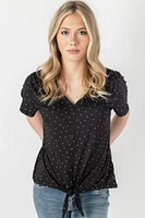 Polka Dot Print Flutter Sleeve V-Neck Top