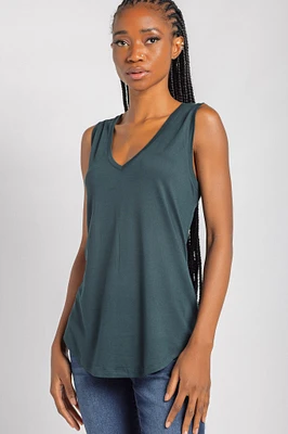 Sleeveless V-Neck Top with Shirttail Hem