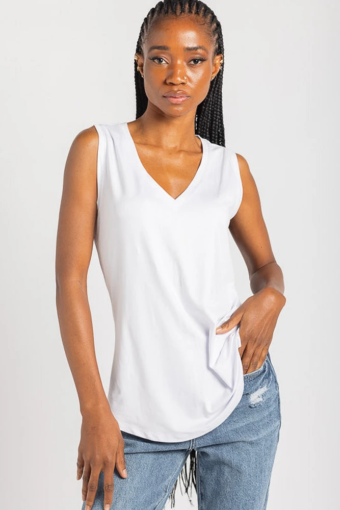 Sleeveless V-Neck Brushed Tank