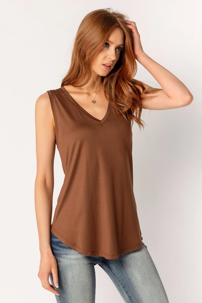 Brushed Sleeveless V-Neck