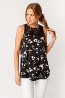 Floral Sleeveless Top with Lace Trim