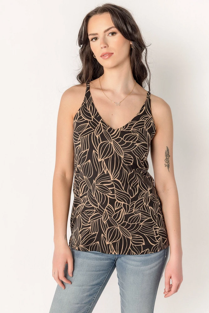 Camisole double col en V motif feuilles