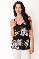 Camisole double col en v à fleurs violettes