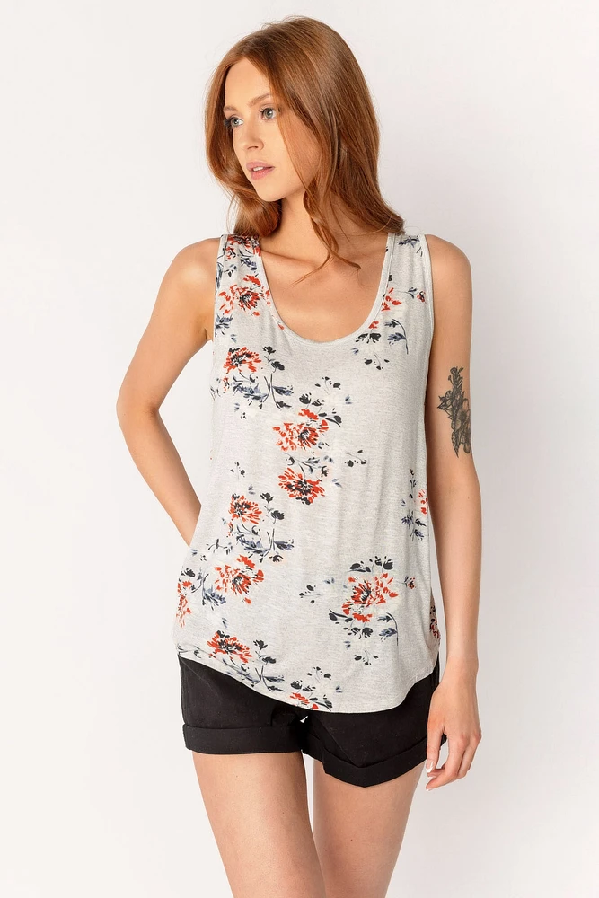 Floral Print Scoop-Neck Tank Top