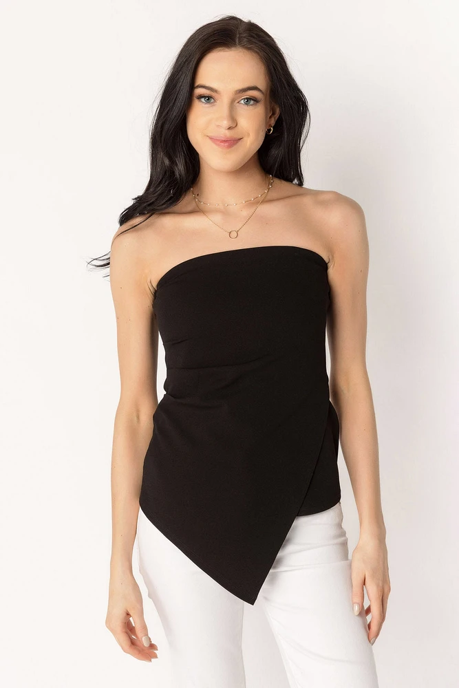 Scuba Crepe Strapless Top with Asymmetrical Hem