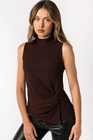 Sleeveless Textured Mock Neck Top