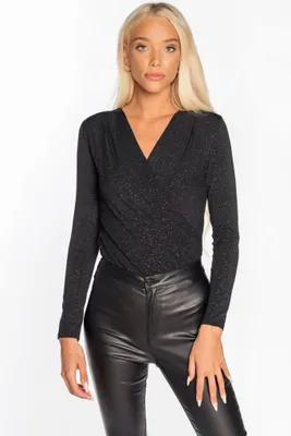 Glitter Long Sleeve Crossover Bodysuit