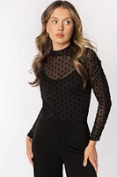 Mesh Polka Dot Mockneck Bodysuit