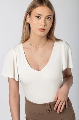 V-Neck Bodysuit with Flutter Sleeve