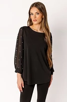 Beaded Mesh Long Sleeve Scoopneck Top