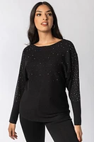 Rhinestone Studded Dolman Sweater