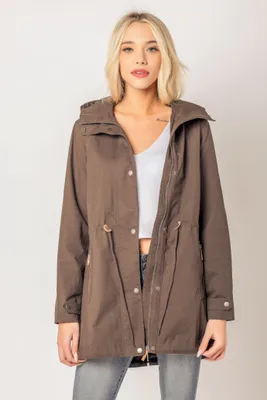 Enzyme Wash Twill Hooded Anorak with PU Details