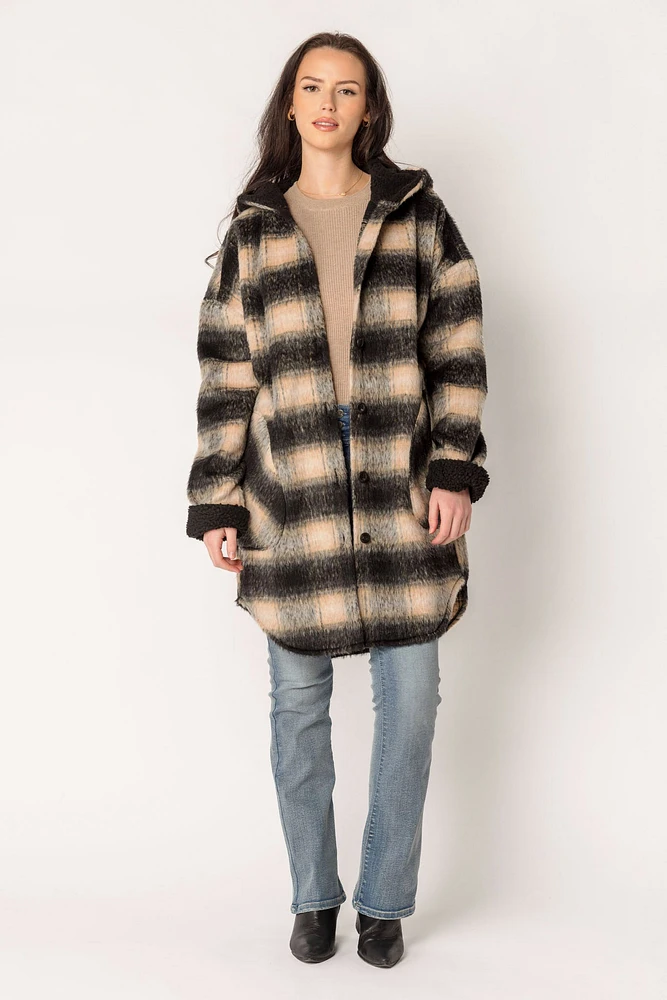 Plaid Shacket with Sherpa Lining