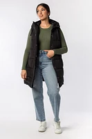 Hooded Midi Puffer Vest with Side Snaps