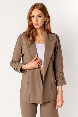 Scuba Crepe Blazer with Ruched Sleeves