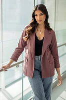 Scuba Crepe Blazer with Ruched Sleeves