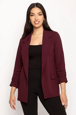 Scuba Crepe Blazer with Ruched Sleeves