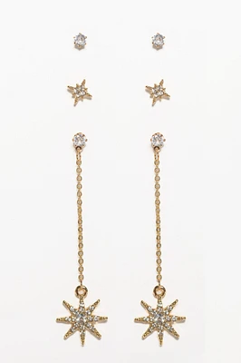 3 Set Rhinestone Star Earrings